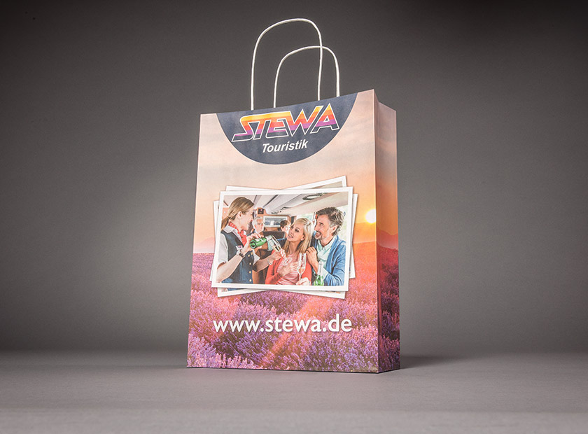 Printed paper bag with paper cord, STEWA Touristic motif