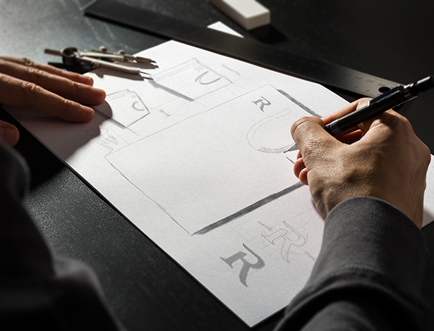 Design- und Konstruktionsskizze zur Entstehung einer hochwertigen PapierTasche