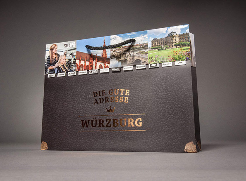 PapierTragetasche bedruckt mit abtrennbarem Coupon Motiv Würzburg