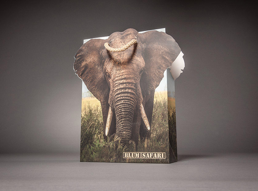Individuell gestanzte PapierTasche mit Druck Motiv Elefant