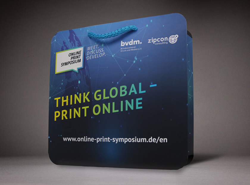 PapierTasche bedruckt mit Kordel und runden Ecken Motiv Online Print Symposium